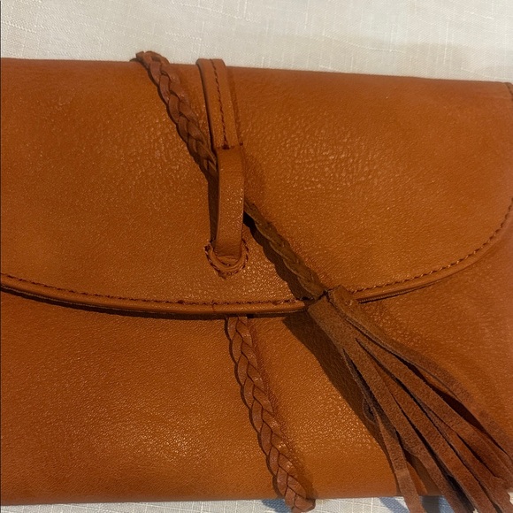 Anthropologie Tan Leather Clutch with Tassel - Picture 2 of 8